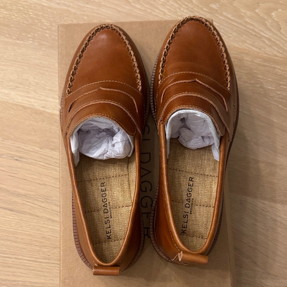 Kelsi Dagger Tan Leather Loafers - Picture 2 of 5